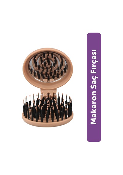 Beauty Makaron Extension Saç Fırçası - Kaynak Saçlara Özel, 3d Esnek, Aynalı, Çanta Boy Mocha