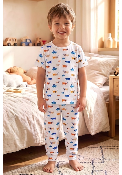 Öts Erkek Çocuk Pamuklu Pijama Takımı Kısa Kol Uzun Alt Desenli Gece Konforu 374002 Renkli-2 Öts Erkek Çocuk Pamuklu Pijama Takımı Kısa Kol Uzun Alt Desenli Gece Konforu 374002 Renkli-2