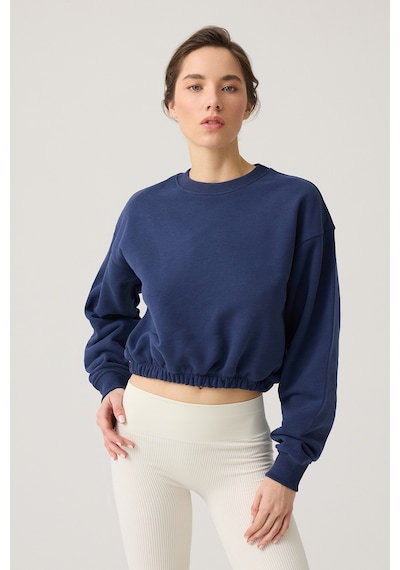 Los Ojos Lacivert Geniş Kalıp Beli Büzgülü Crop Sweatshirt Cropped Pullover Lacivert Lacivert