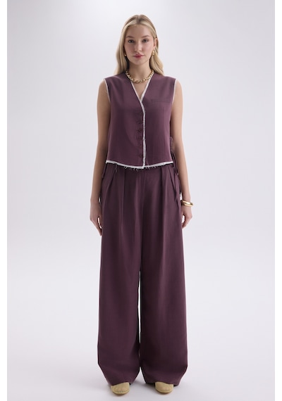 Mai Collection Mai Studios Co. Shonas Bağcık Detay Bordo Yelek Pantolon Takım Bordo