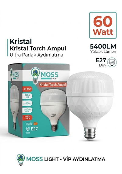 Moss Light Vip Aydınlatma / 60w Kristal Torch Ampul Beyaz Işık 1