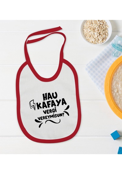 BK Kids Hau Kafaya Tasarımlı Kırmızı Bebek Mama Önlüğü-1 Kırmızı