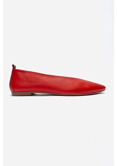 Luvishoes Jenas Kırmızı Cilt Hakiki Deri Kadın Babet Ayakkabı