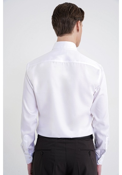 Slim Fit Düğmeli Yüksek Yaka %100 Pamuk Saten Düz Beyaz Gömlek Gk 760