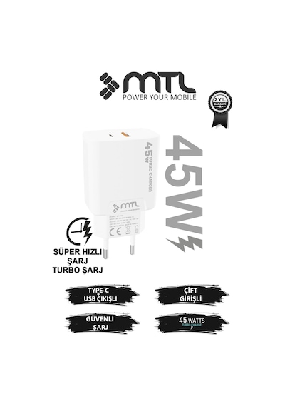 45w Turbo Şarj Çift Çıkış Type-c + Usb Adaptör Süper Fast Şarj Başlığı Mt1755