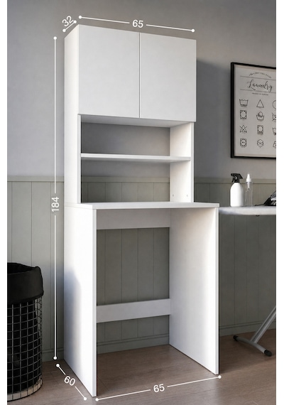 Teta Home Çamaşır Makinesi Dolabı + Kapaklı Kiler Dolabı Beyaz