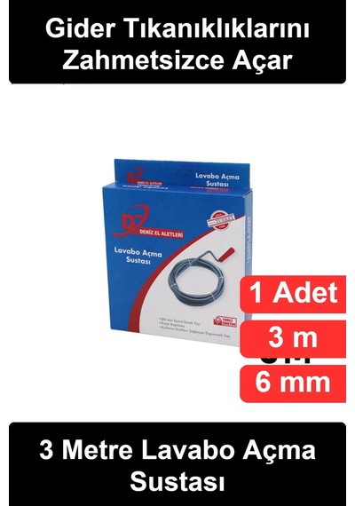 Lavaboaçmasustası 3 Metre Lavabo Açma Sustası 6 Mm Spiral Esnek Yay Krom Kaplama Çelik Tesisat Teli