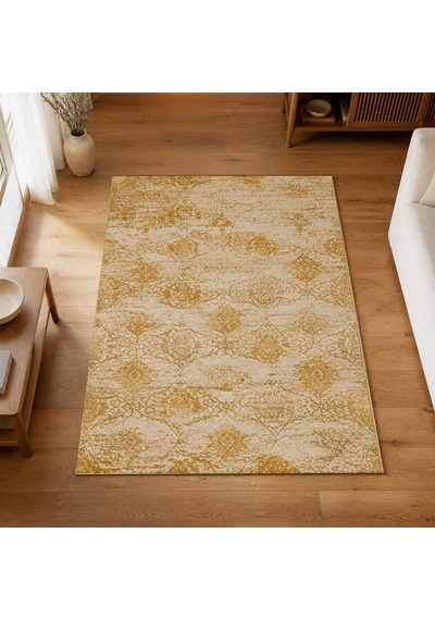 Kartela Halı Liva Halı Jüt Taban Dokuma Halı Hardal Sarısı - 80 X 120 Cm