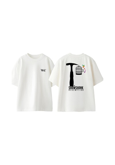 Thewert Esaretin Bedeli Kafes Tasarım Sırt Baskılı Pamuk Beyaz Oversize T-shirt