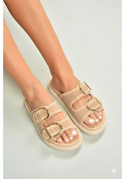 Fox Shoes U267146202 Bej Süet Kadın Terlik Bej