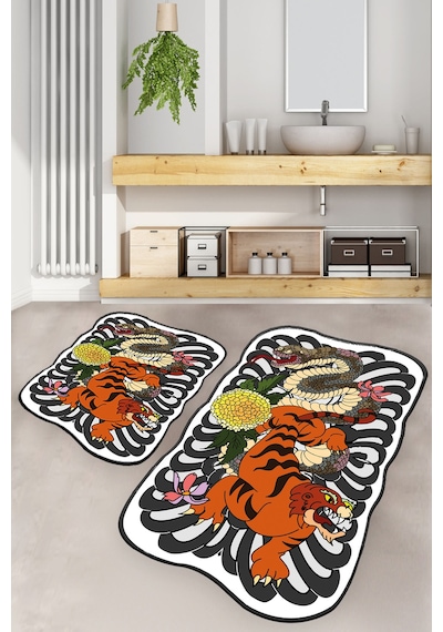 WILD ANIMALS DJT 2 LI SET Banyo Halısı Banyo Paspası Çok Renkli