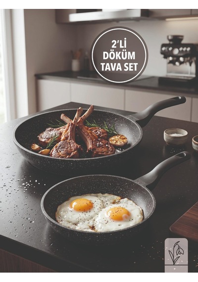Fms D3007 Döküm Granit 2'li 20-28 Cm Tava Seti Siyah