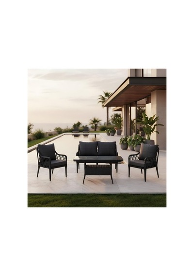 Dora Garden Home Zen Rattan Bahçe Balkon Takımı 2+1+1 Camlı Masalı Antrasit
