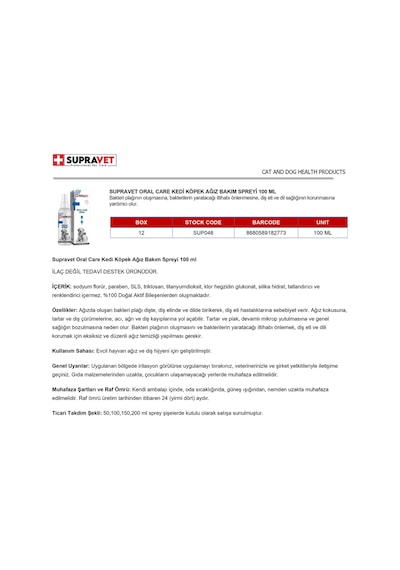 Supravet Oral Care Kedi Köpek Ağız Bakım Spreyi 100 ML