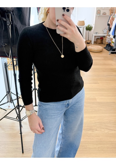 Modaonna Bisiklet Yaka Slim Basic Kazak Siyah Siyah