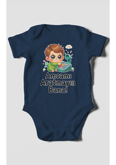 Morivokids Amcamı Aratmayın Bana Kısa Kollu Bebek Body %100 Pamuk Lacivert