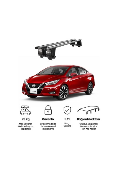 Royal Nissan Note / Versa 2013 Ve Sonrası Uyumlu Gri Kilitli Ara Atkı Port Bagaj Tavan Barı