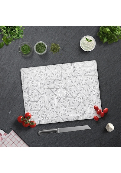 Selçuklu Motifi Desenli Cam Kesme Tahtası 30cm X 40cm