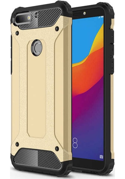Noktaks - Huawei Y7 2018 Uyumlu - Kılıf Çift Katman Zırh Tank Crash Military Kapak - Gold