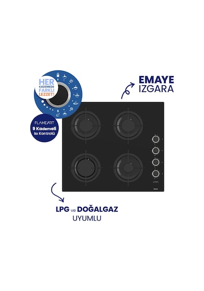 Flowart Turbolu Silenart QBL62CS - CS205FA - D080SA Siyah Cam Ankastre Set