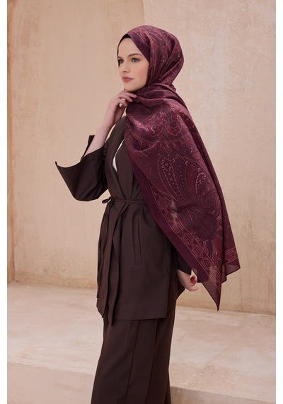 Belli Fresh Çiçek Desen Vintage Şal 3 Bordo