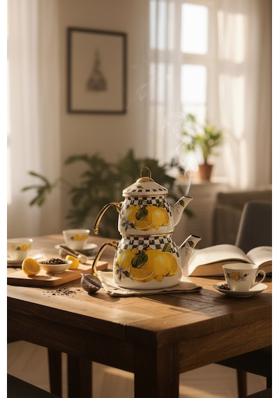 Akayev Emaye Limon Çaydanlık Limonlu