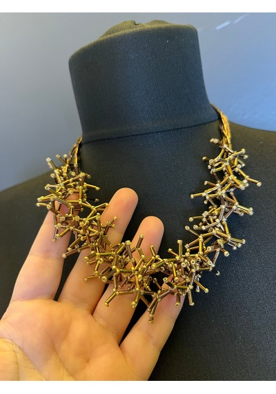 Boncuk İşleme Kadın Kolye 20 Cm Bronz