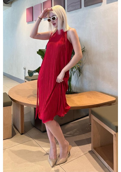 Madmext Kırmızı Halter Yaka Kadın Elbise Mg2351 Kırmızı