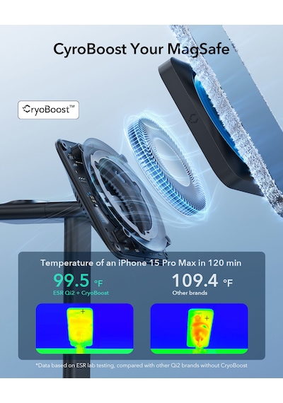 Esr Qi2 Cryoboost 3 İn 1 15w Magsafe Masaüstü Şarj Standı Apple Uyumlu iPhone Watch Ve Airpods Kablosuz