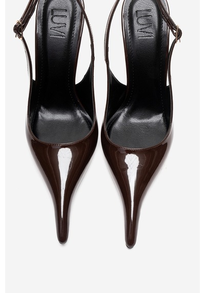 Luvishoes Candy Kahverengi Rugan Sivri Burunlu Kadın Topuklu Ayakkabı Kahverengi