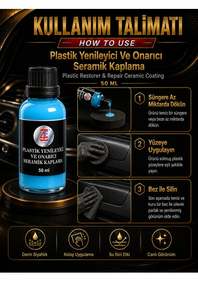4e Plastik Yenileyici Ve Onarıcı Seramik Kaplama Uv Koruyuculu 50 Ml Cam Şişe
