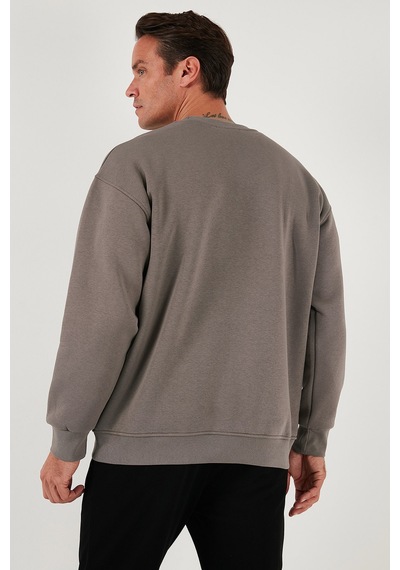 Buratti Regular Fit Bisiklet Yaka Pamuklu Içi Tüylü Yumuşak Şardonlu Erkek Sweat 5905255 Toprak