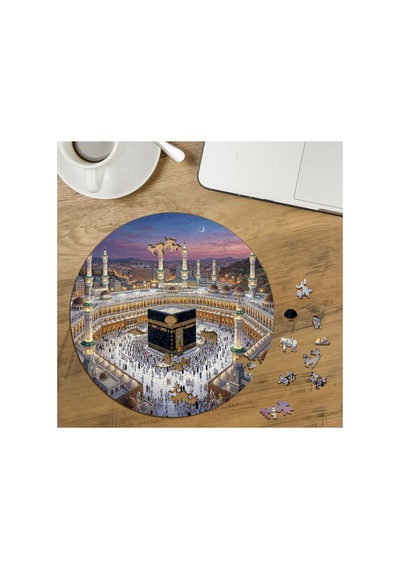 Kâbe-i Muazzama Tasarımlı Özel Kesim Yuvarlak 272 Parça Ahşap Puzzle Mpda642