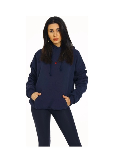 Vexor Kore Model Yıldız Baskılı Kanguru Cepli Kadın Sweat Lacivert Mavi