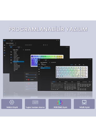 Aula F99 Mekanik Rgb Star Vector Switch 3 Modlu Kablosuz Makrolu Hot Swap Klavye Desenli Beyaz