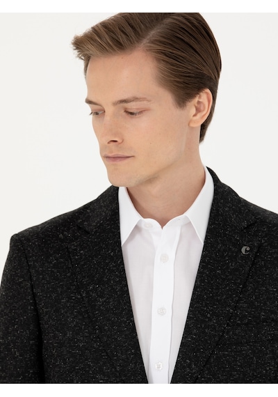 Cacharel Siyah Slim Fit Yün Karışımlı Klasik Ceket