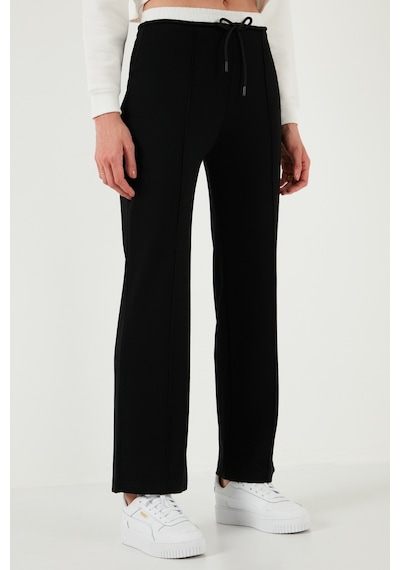 Lela Streç Slim Fit Yüksek Bel Geniş Paça Çimalı Bayan Eşofman Altı 5866078 Siyah