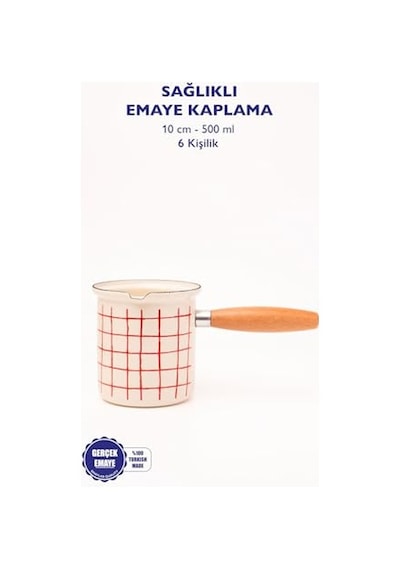 Tr Kareli Ahşap Saplı Cezve 500ml-6 Kişilik