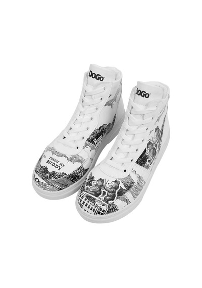 Kadın Vegan Deri Beyaz High Sneakers - Trust Me Buddy Tasarım Çok Renkli
