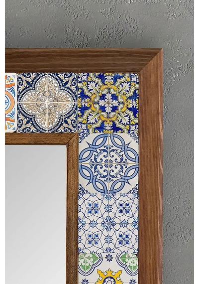 Oscar Stone Ahşap Çerçeveli Mozaik Doğaltaş Ayna 33 Cm X 33 Cm Hall Aynası Diğer