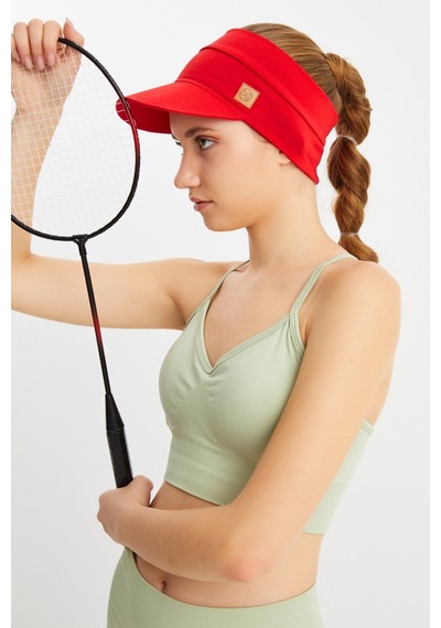 Butikgiz Kadın Uv Korumalı Katlanabilir Üstü Açık Yumuşak Siperli %100 Pamuklu Penye Tenis Vizör Şapka Kırmızı