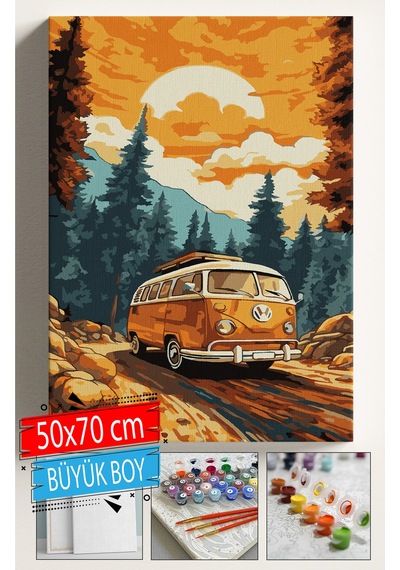 Sayılarla Boyama Seti Numaralı Tuval Fırça Boya Dahil Kasnaklı Set 50x70 Cm - Turuncu Vosvos