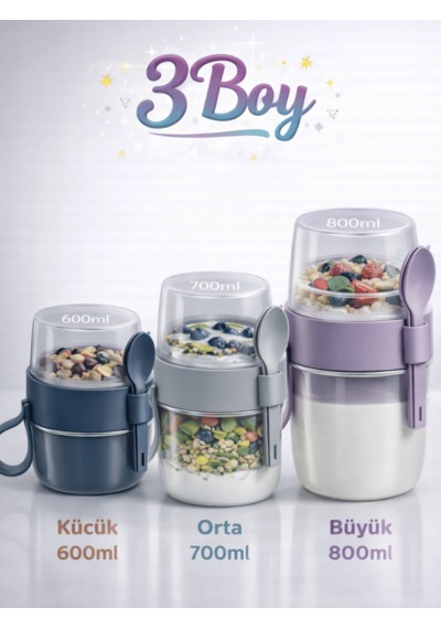 Beylini 3 Lü Set Taşınabilir Kaşık+çatal Kapaklı Yoğurt Müsli Granola Yemek Diyet Saklama Kabı Take And Go Bardak Kahvaltı Salata Hazırla Çık Çok renkli
