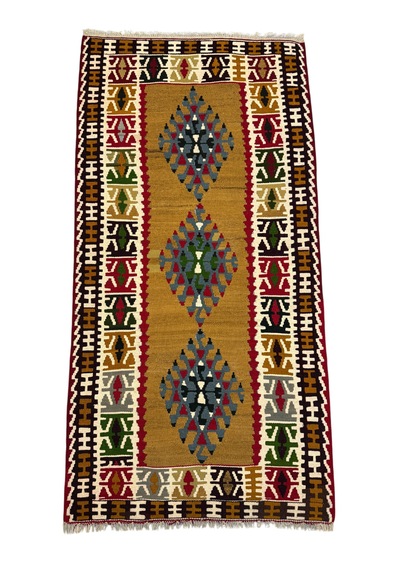 El Dokuma Sıfır Yahyalı Kilim 102x200 Kök Boya %100 Yün Kilim Renkli