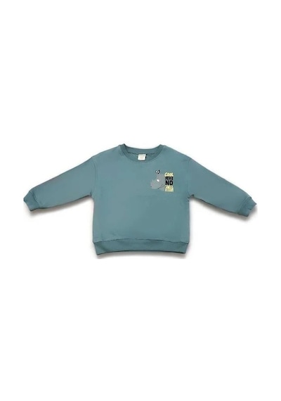 Zekids Erkek Çocuk Cool Rhino Baskılı Pamuklu Sweatshirt-14202 Indigo