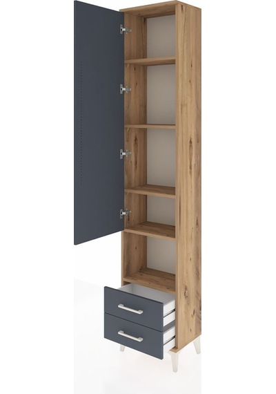 Arges Dolap 5 Raflı 2 Çekmeceli Tek Kapaklı 44x30x221 Çam-antrasit Atlas Çam
