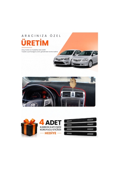 Toyota Avensis T270 2009-2015 Uyumlu Torpido Koruma Örtüsü Oto Kılıfı - Siyah Kırmızı
