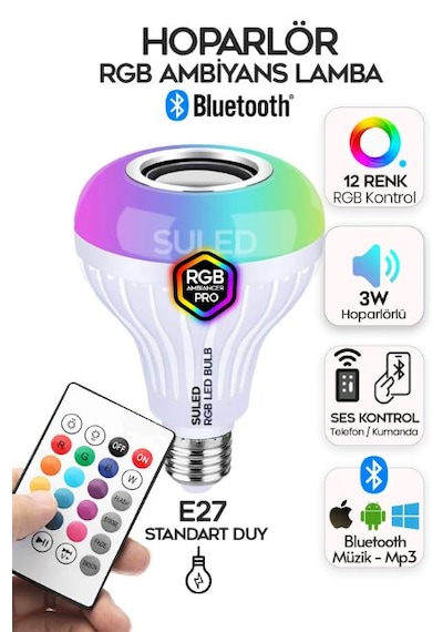 Kumandalı Ayarlanabilir Rgb Bluetooth Hoparlör Led Ampul Lamba