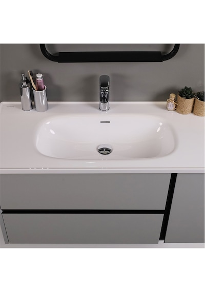 Kobos Linear 100 Cm Banyo Dolabı Seti Light Grey Gri Kobos Linear 100 Cm Banyo Dolabı Seti Light Grey Gri