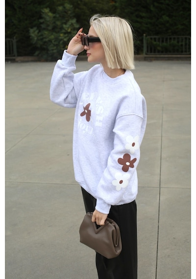 Karmelanj Bisiklet Yaka Baskılı Sweatshirt Mg1572